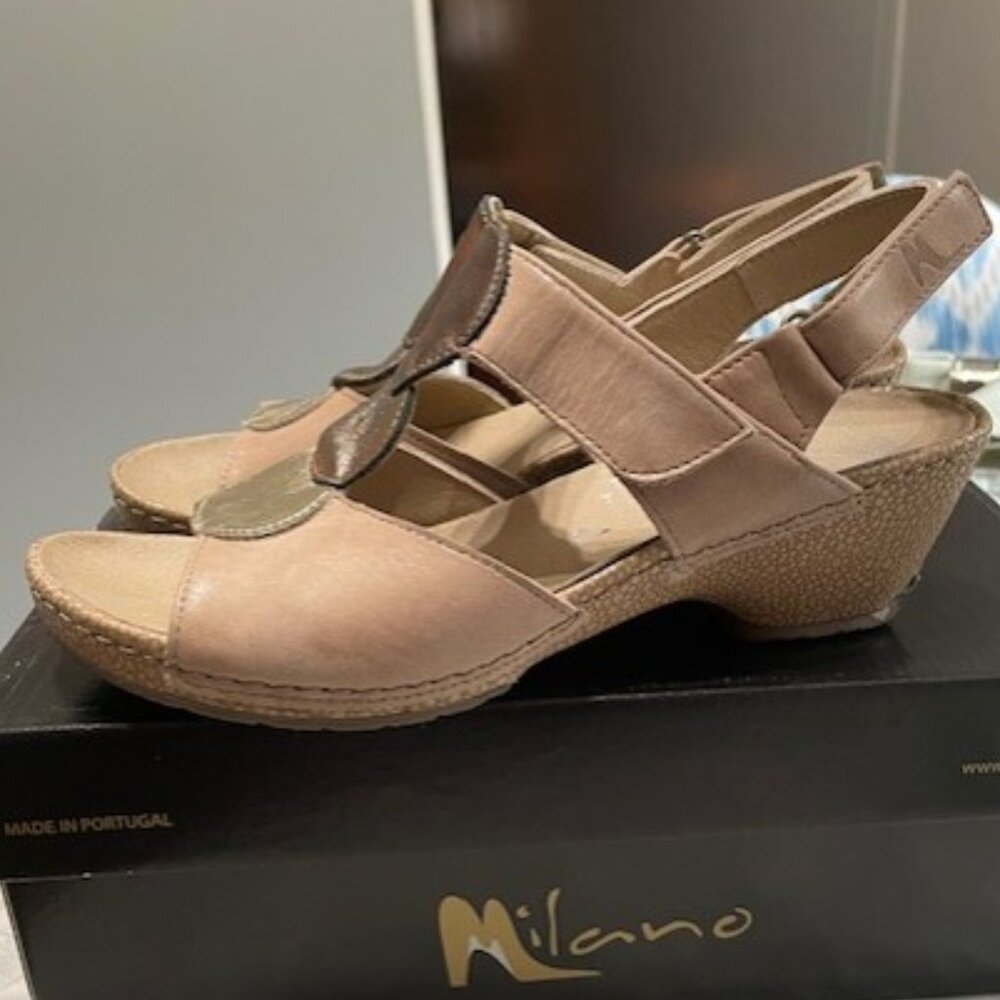 MILANO NWOT Leather Low Heel Sandal Made in Portugal Size 36